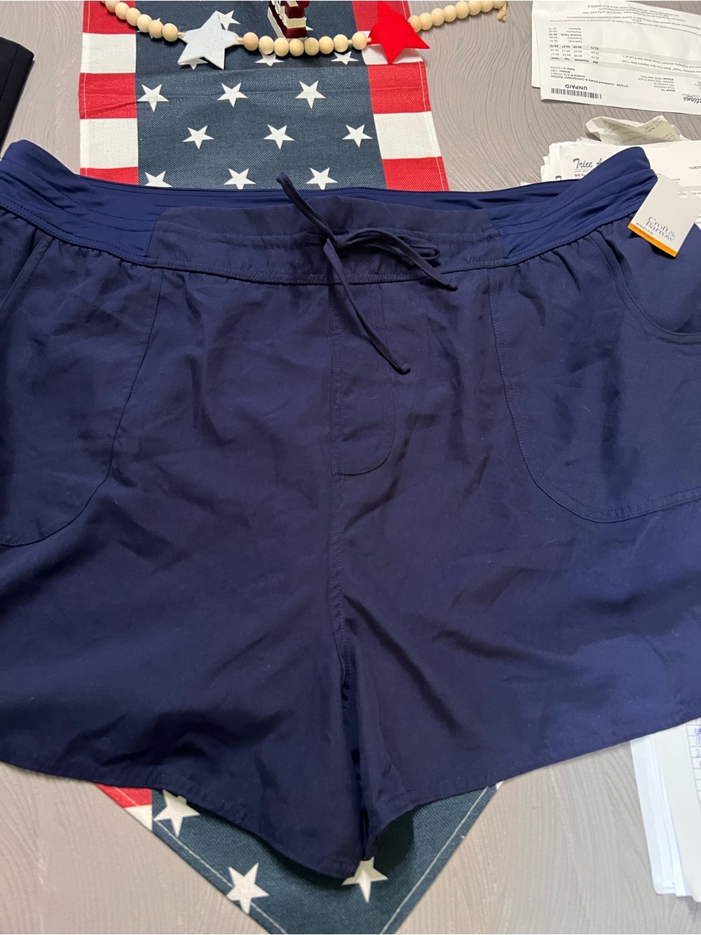 NWT Croft & Barrow 3X Navy Swim Shorts Tummy Control Drawstring Plus Pockets